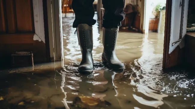 person standing in flooded house